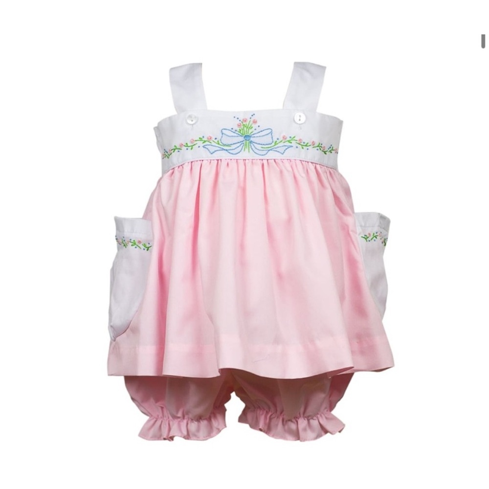 Proper peony pink bloomer set with embroidered details
